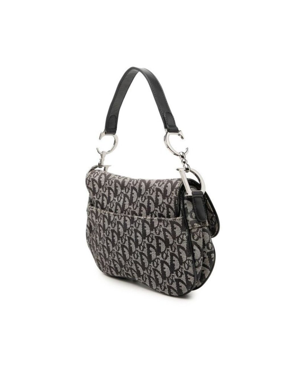 Dior Trotter Saddle Handbag Shoulder Black Gray Canvas Leather - Picture 2 of 6